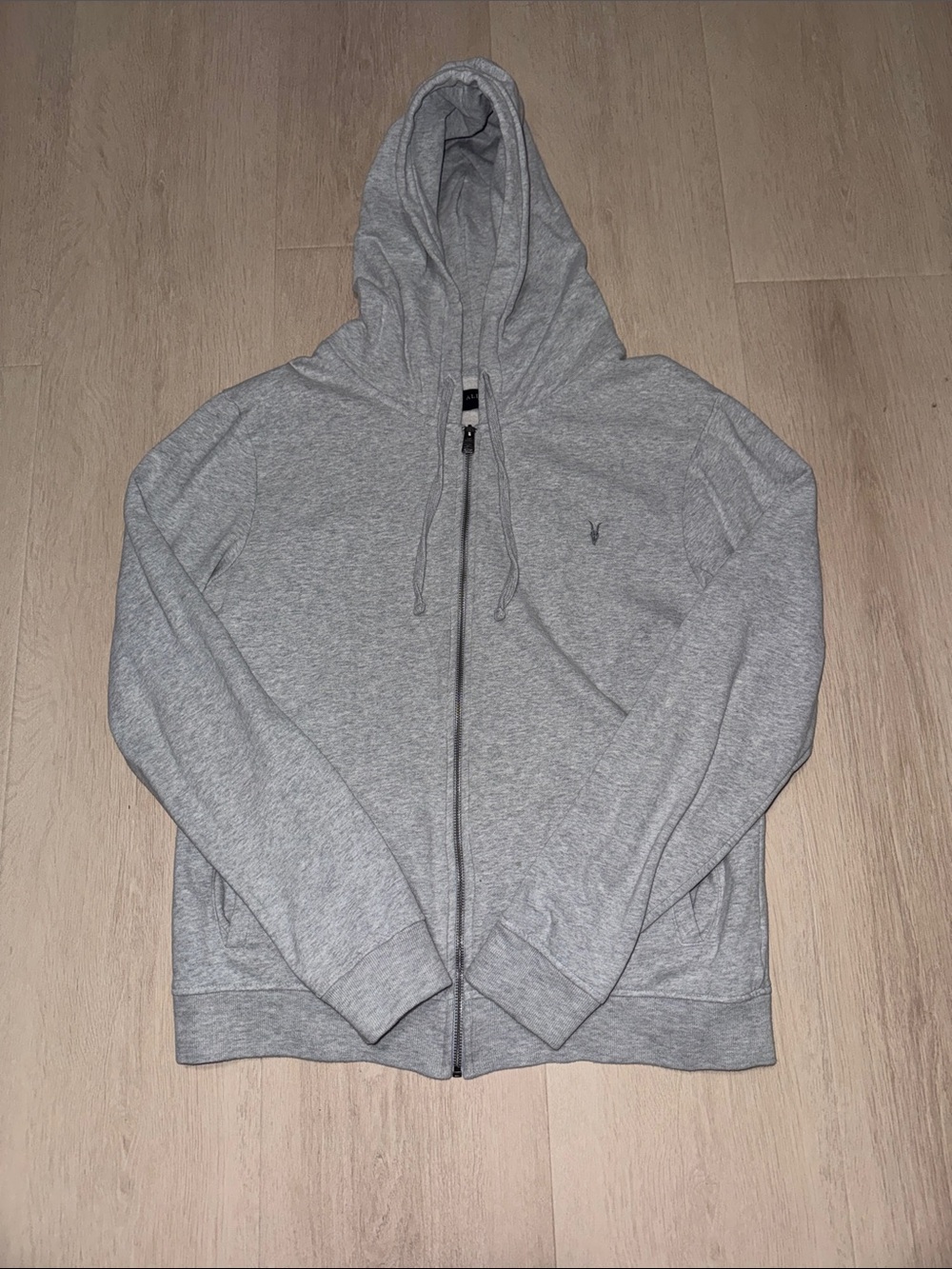 All Saints Heather Gray Zip-Up Hoodie Sweater